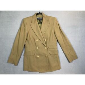 Linda Allard Ellen Tracy Olive Green Linen Blend Double Breasted Blazer